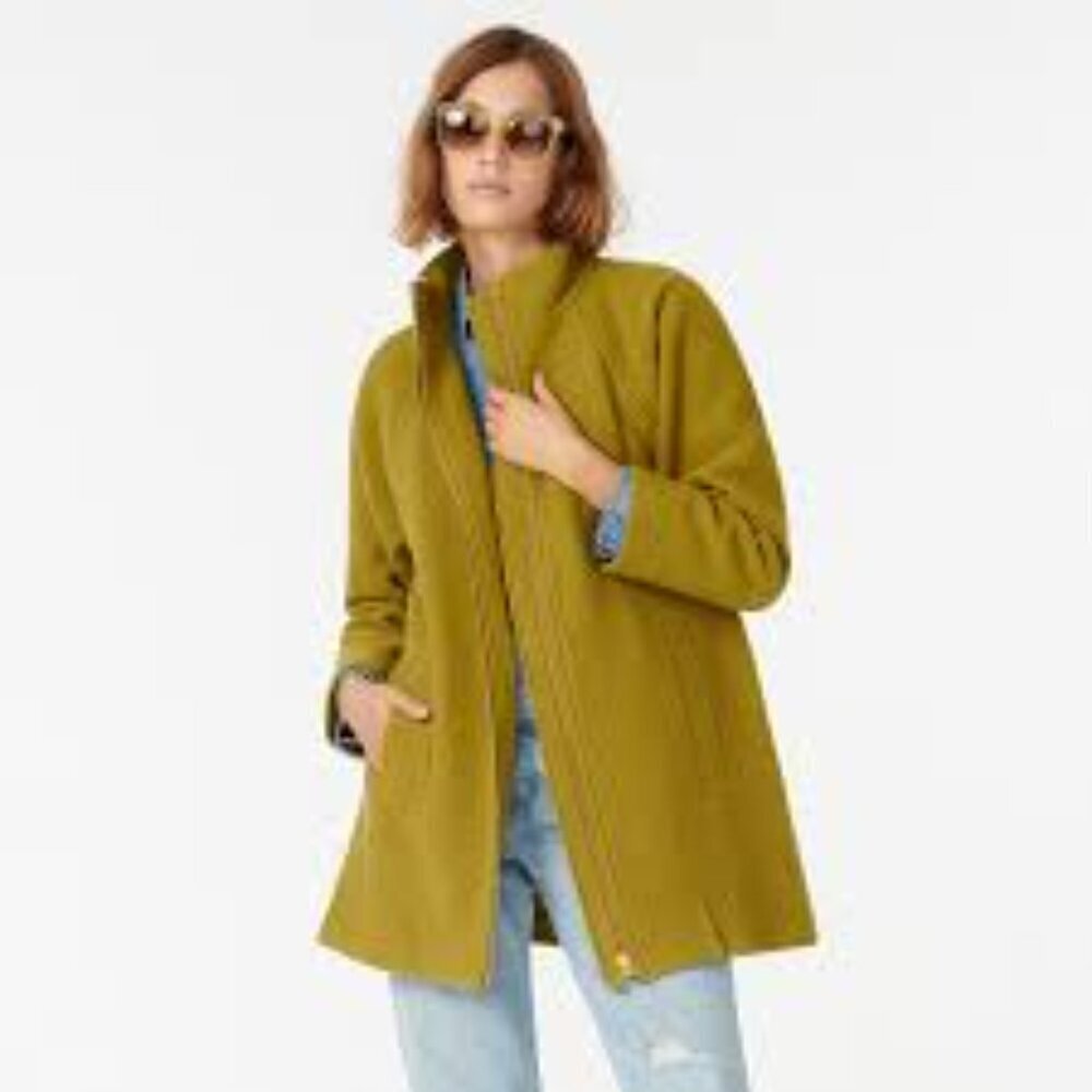 J.Crew Italian Boiled Wool‎ Zip-Up Coat Chartreuse Green XXL Stand Collar Jacket